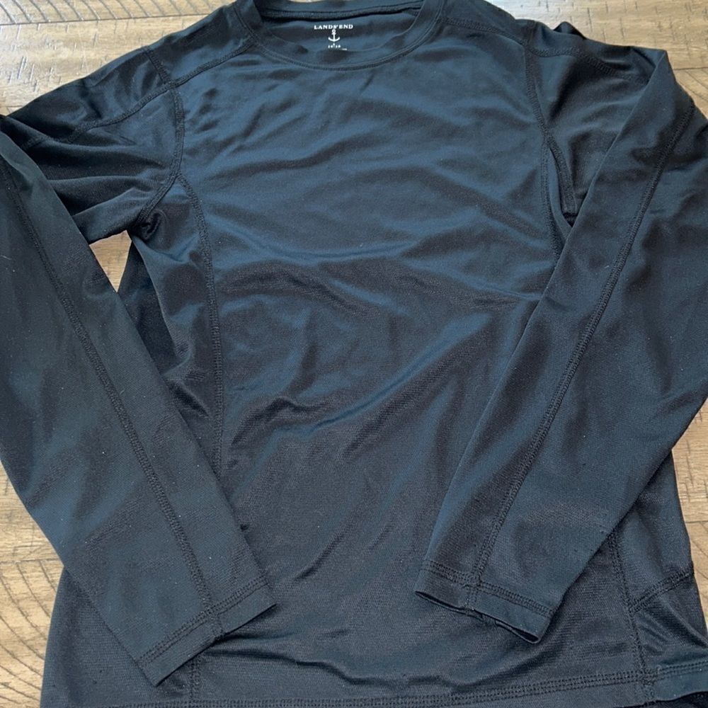 LandsEnd🌊🏖️Surf🏄🏻‍♀️ShirtPolyesterBLACK=WarmWhileWetRASHGUARD💂‍♀️  